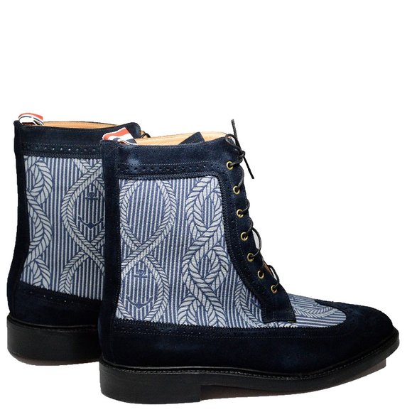 Thom Browne Wingtip Blue Suede Anchor Boots SZ 12 - Picture 4 of 9